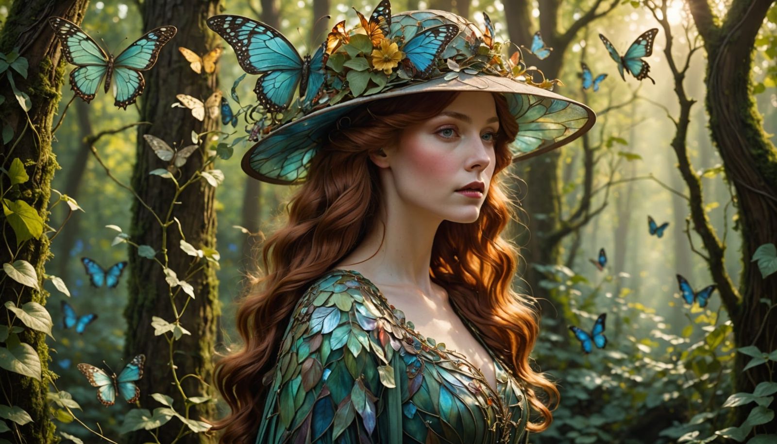 Art Nouveau Woman in Butterfly Wing Hat