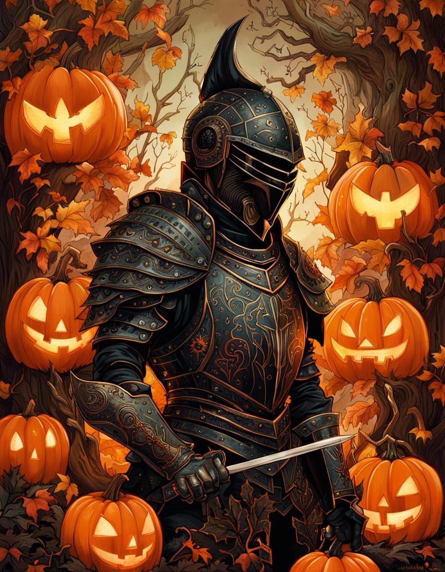 Halloween Knight Made of Carved Pumpkin