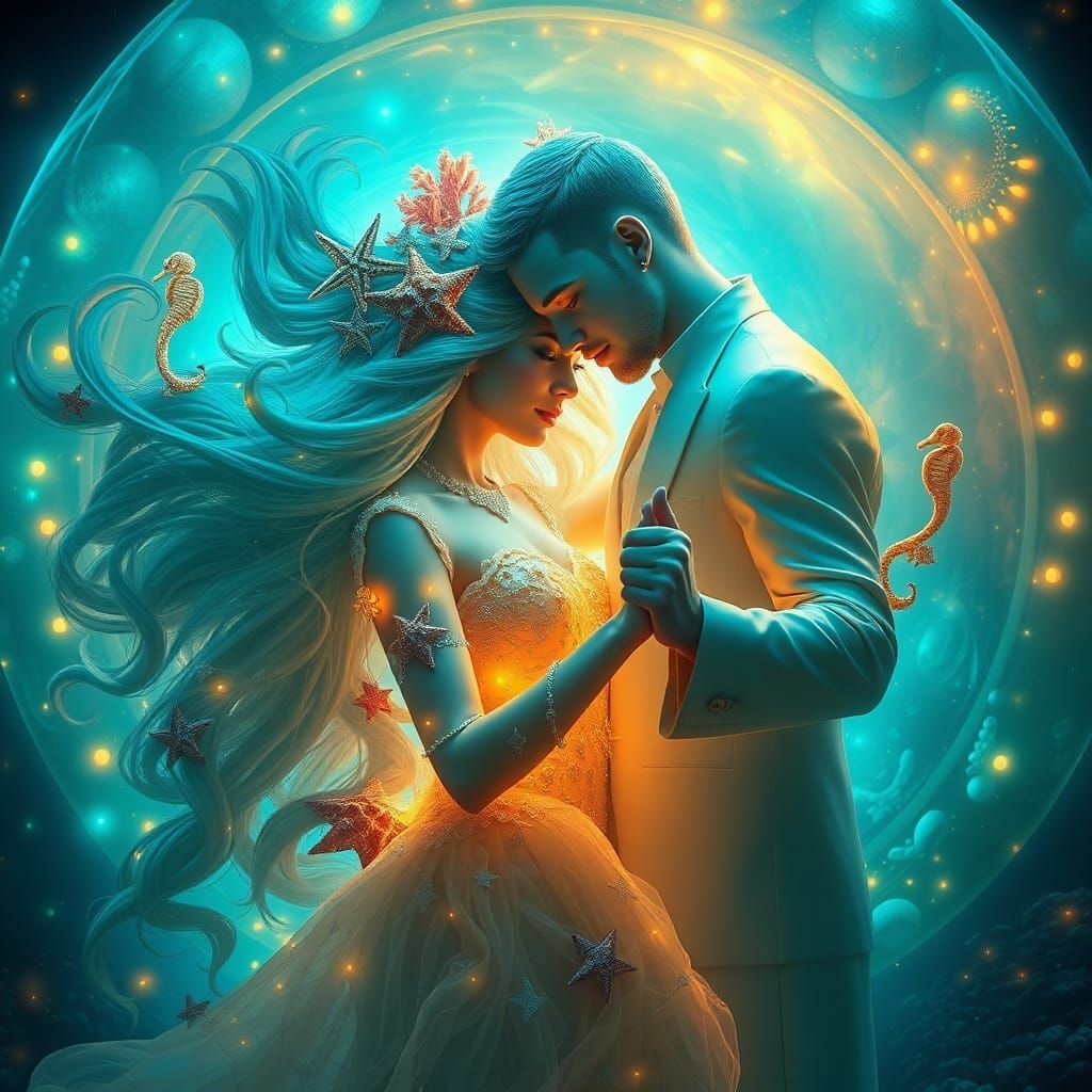 Luminous Ocean Couple in Bioluminescent Pearl