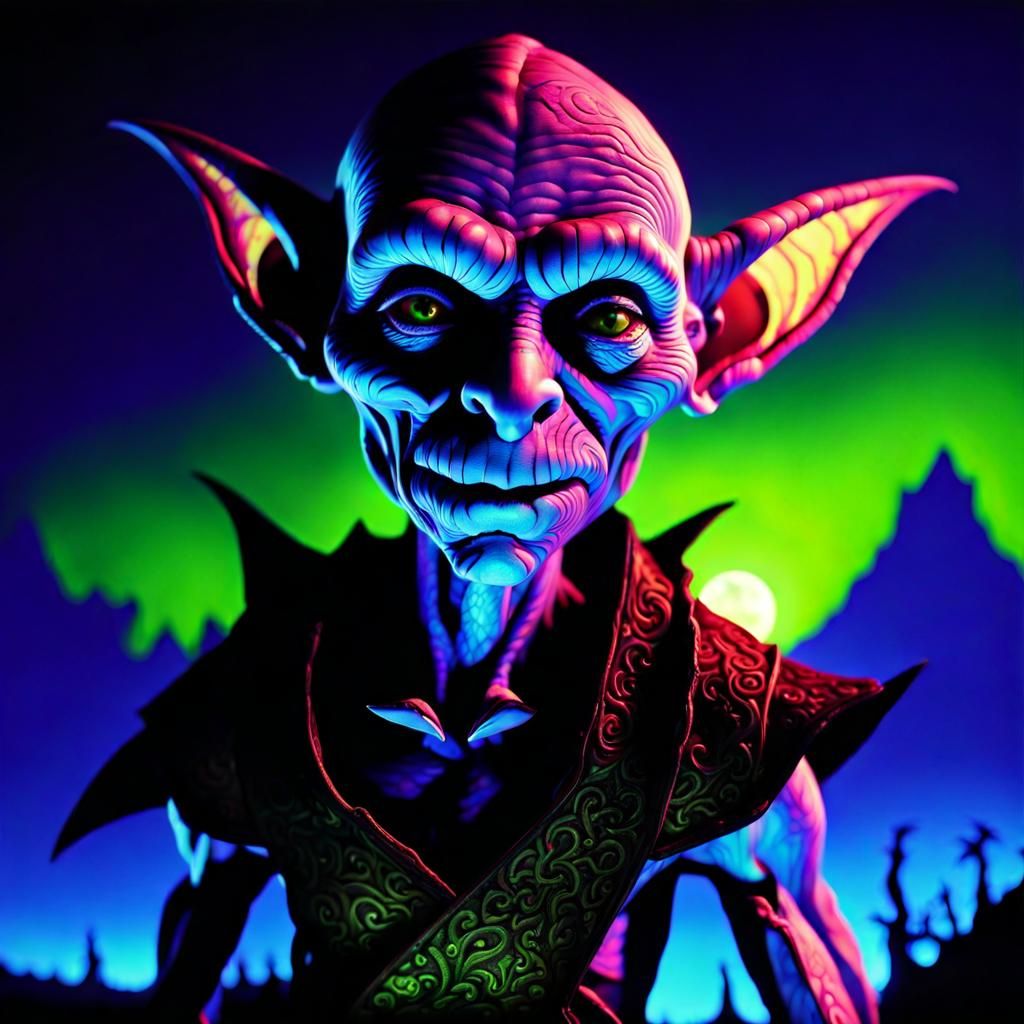 Fluorescent Goblin with Chladni Skin Pattern