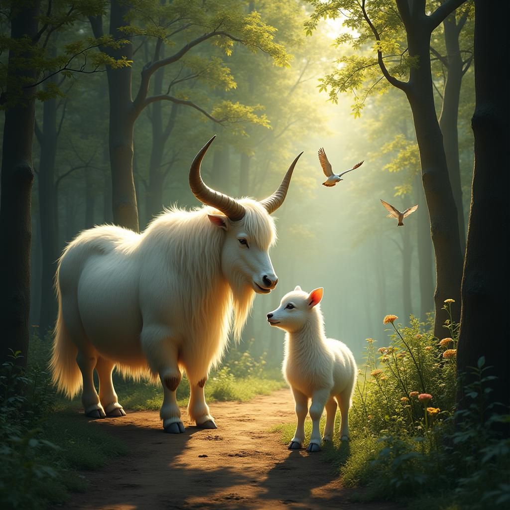 Unicorn and Foal in Mystical Forest