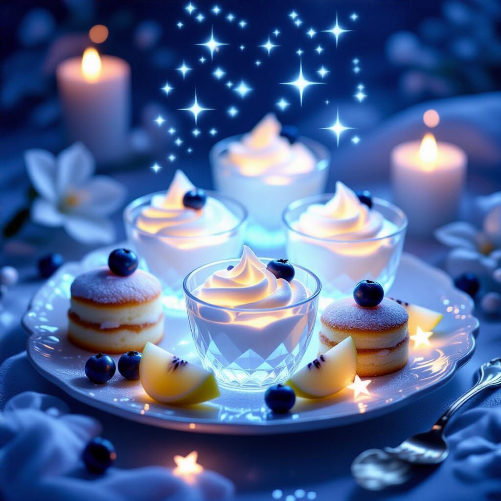 Magical Glowing Moonberry Dessert in Dreamy Light