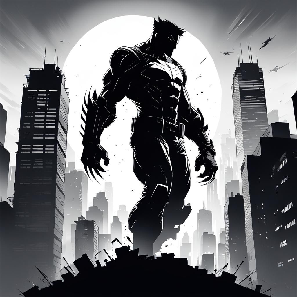 Wolverine Silhouette in Black Ink, Manga Style