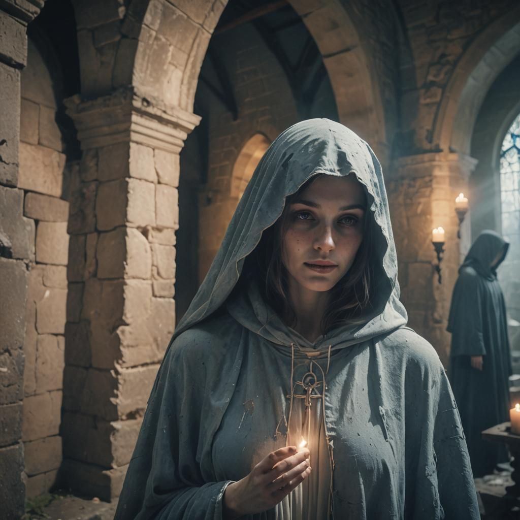 Ethereal Spirits Hovering in Abandoned Church