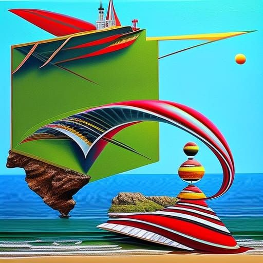 Surreal Sphinx on Hellish Beach as Digital Art