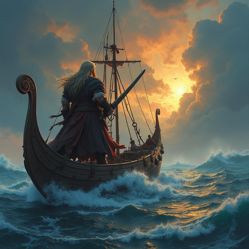 Viking Warrior Sails to New Lands