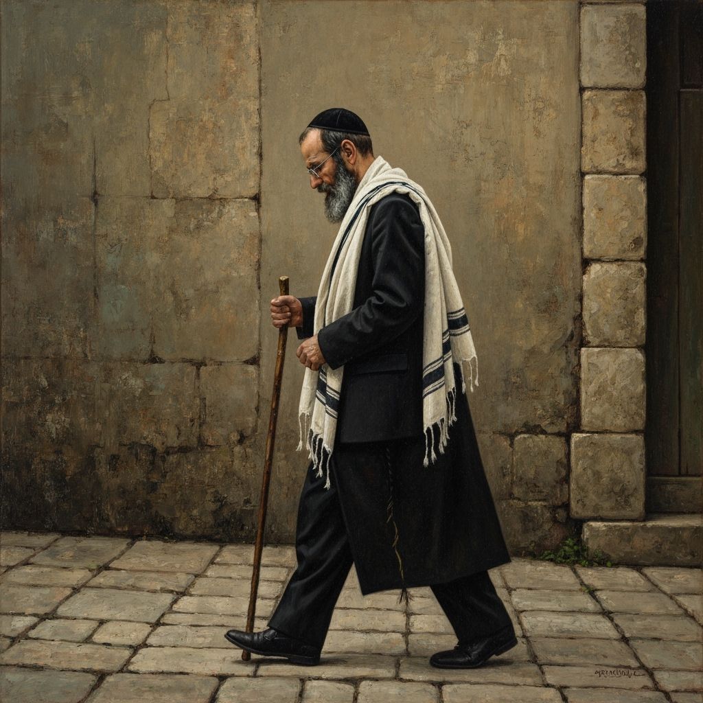 Contemplative Man on Ancient Street, Impasto Style