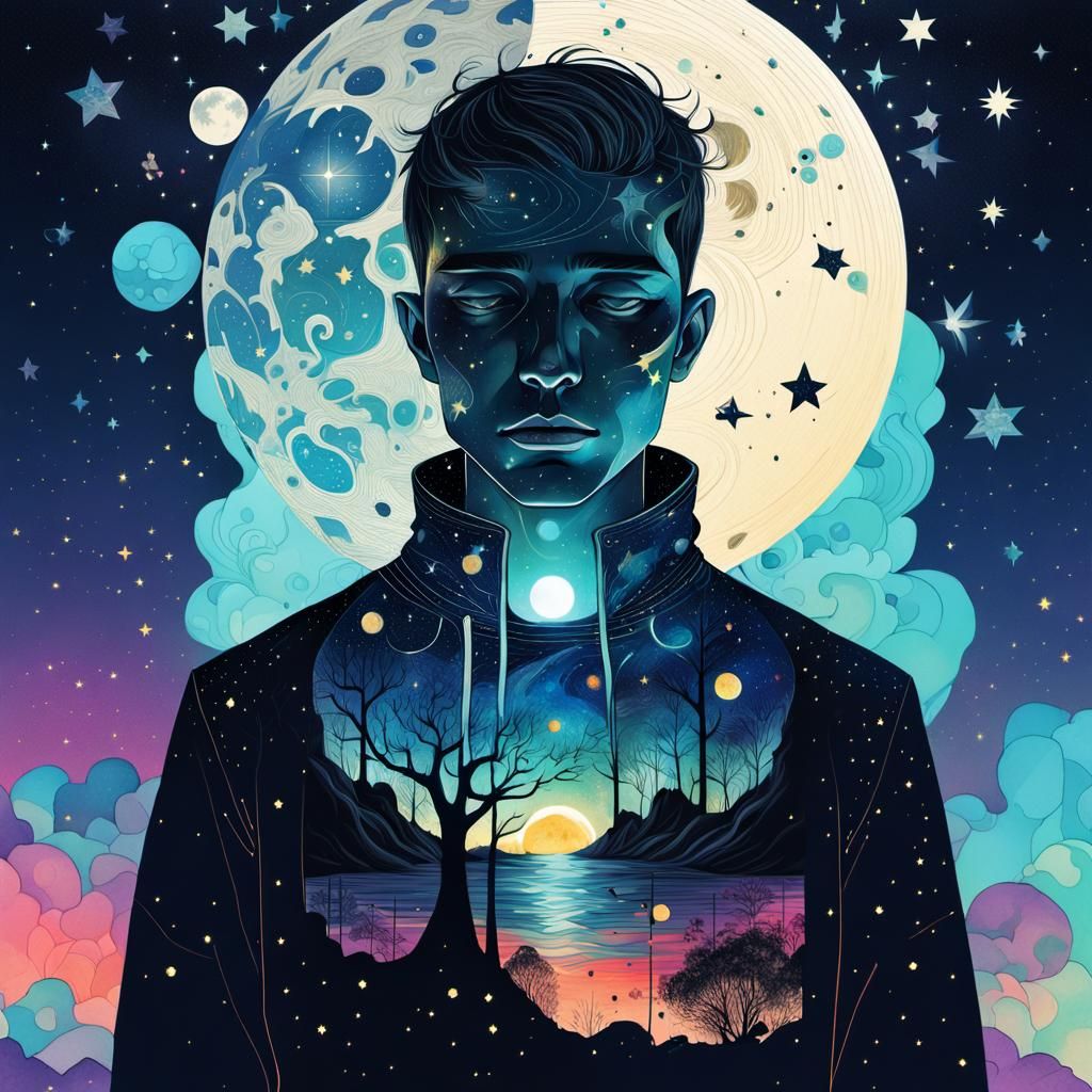 Broken Starry Figure in Glitchcore Surrealism