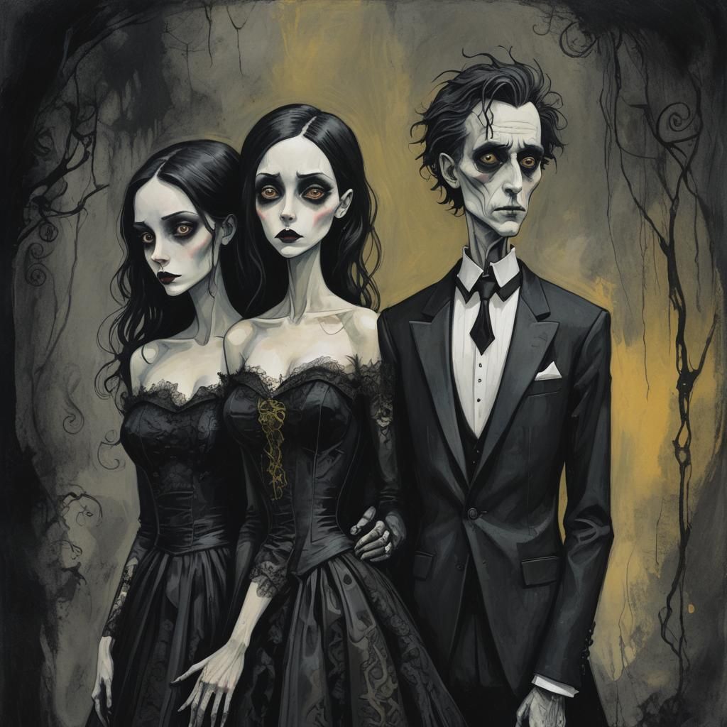 Eerie Gothic Couple in Painterly Style