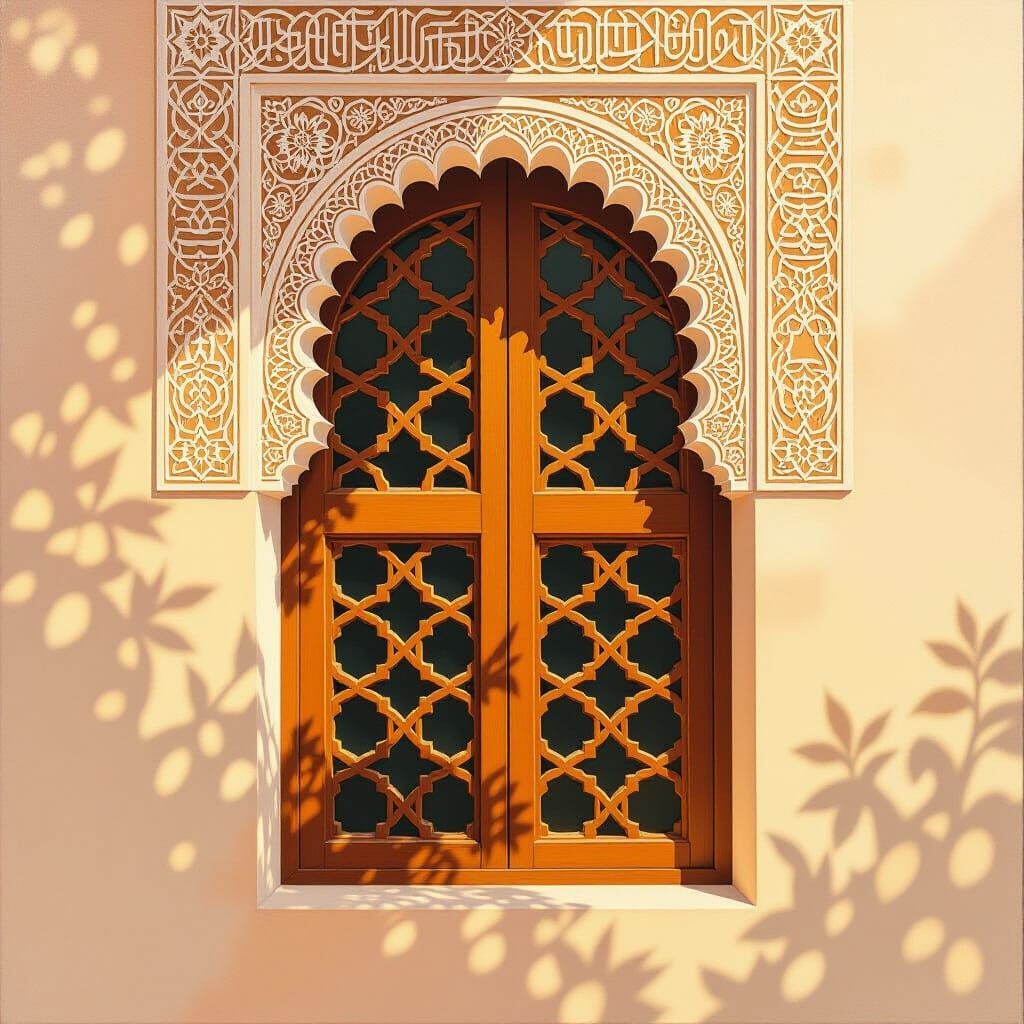 Moorish Window in Hyperrealistic Oil Painting Style