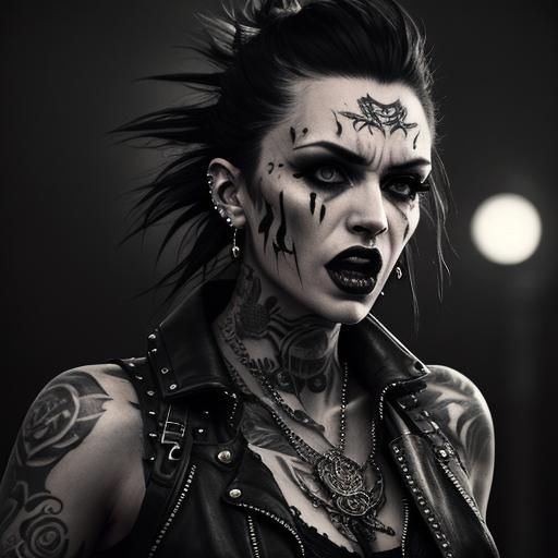 Hyperrealistic Punk Girl Screaming at Night
