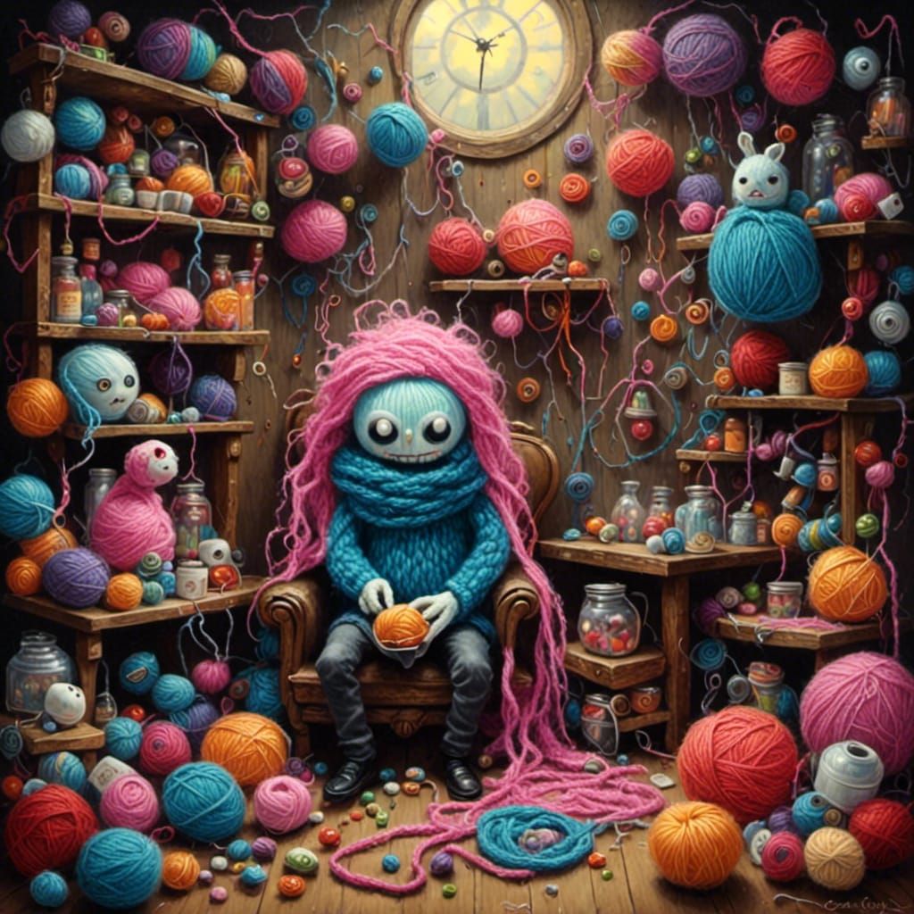 Yarn Monster Knitting Sweater in Pop Surrealism