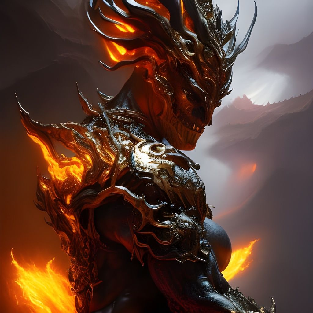 Majestic Demon in Gold Armor, Hyperrealistic Digital Art