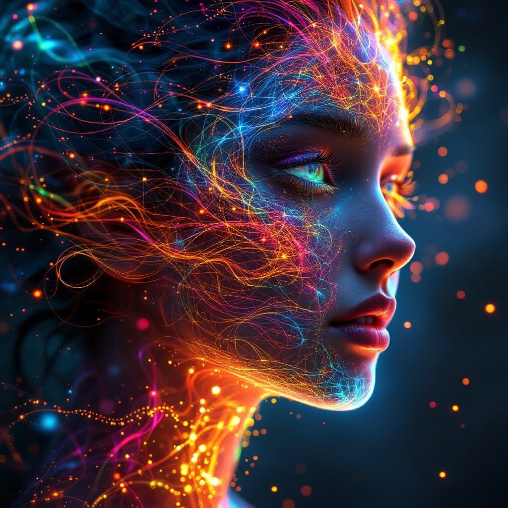 Rainbow Light Woman: A Digital Art Portrait