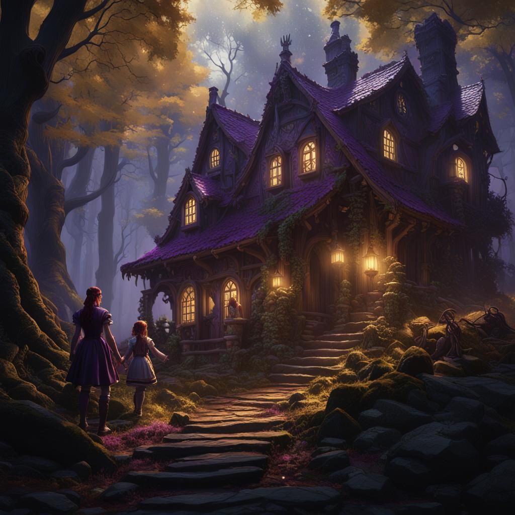 Hansel and Gretel in Dark Fantasy Forest