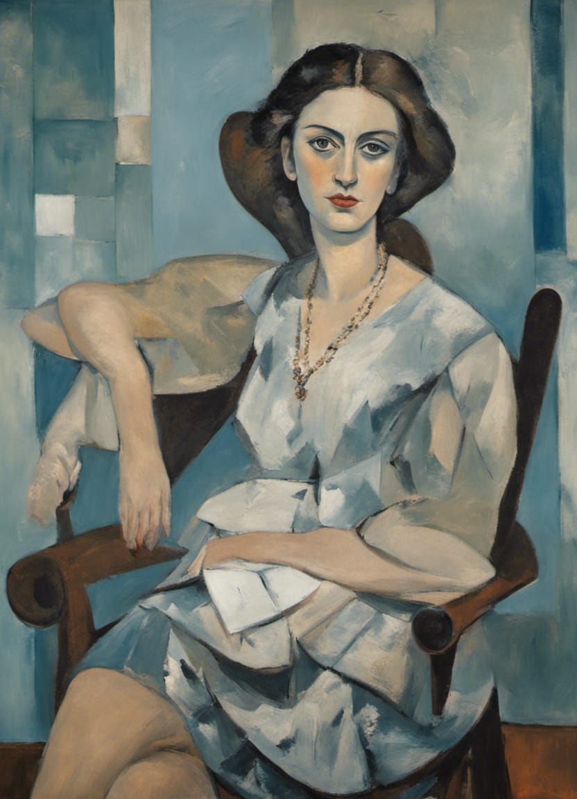 Woman on Chair in Picasso Blue Period Style