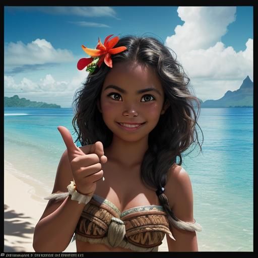 Hyperrealistic Moana Gives Thumbs Up on Beach