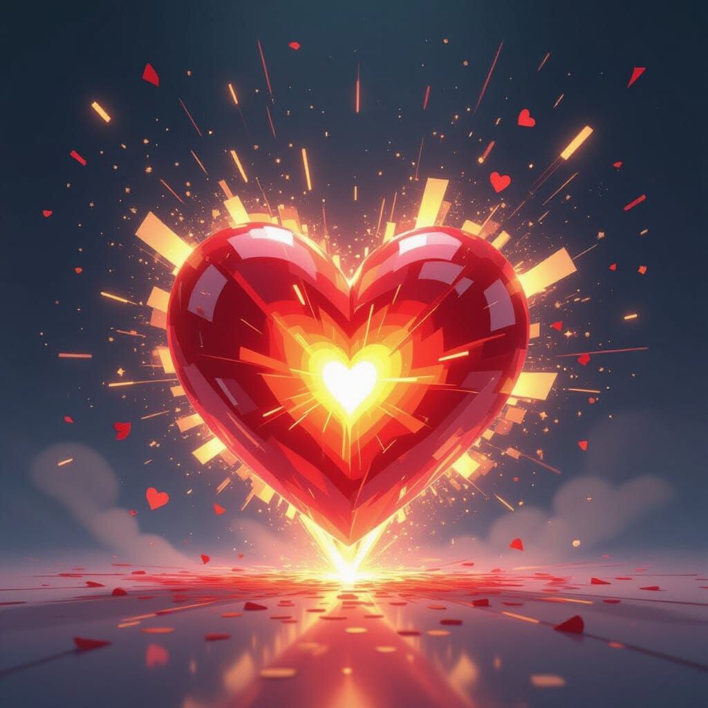 Exploding Heart Symbolizing Overwhelming Joy in Surreal Digi...