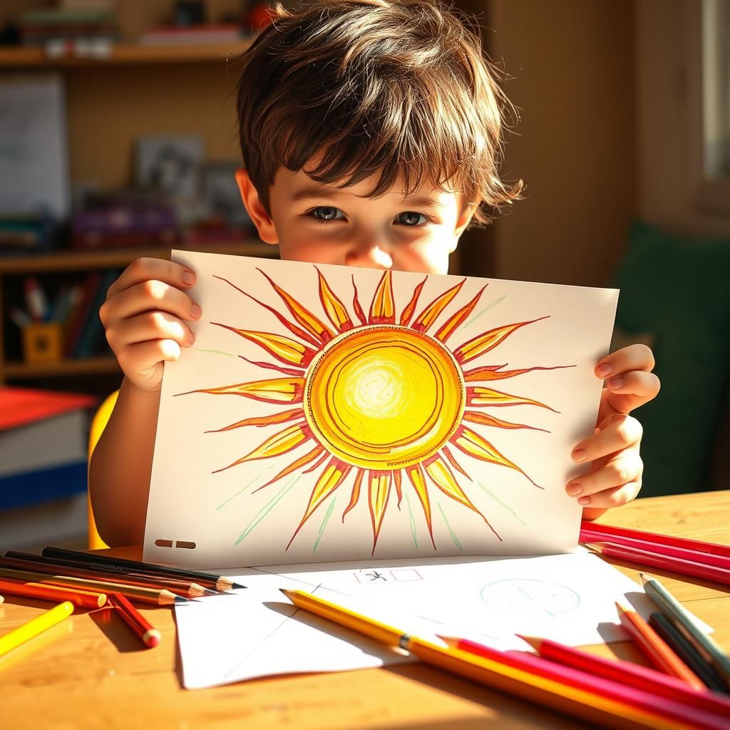 Child's Solar Energy Drawing in Hybrid Style