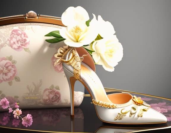 Elegant Leather Handbag and Heels in Floral Vector Art