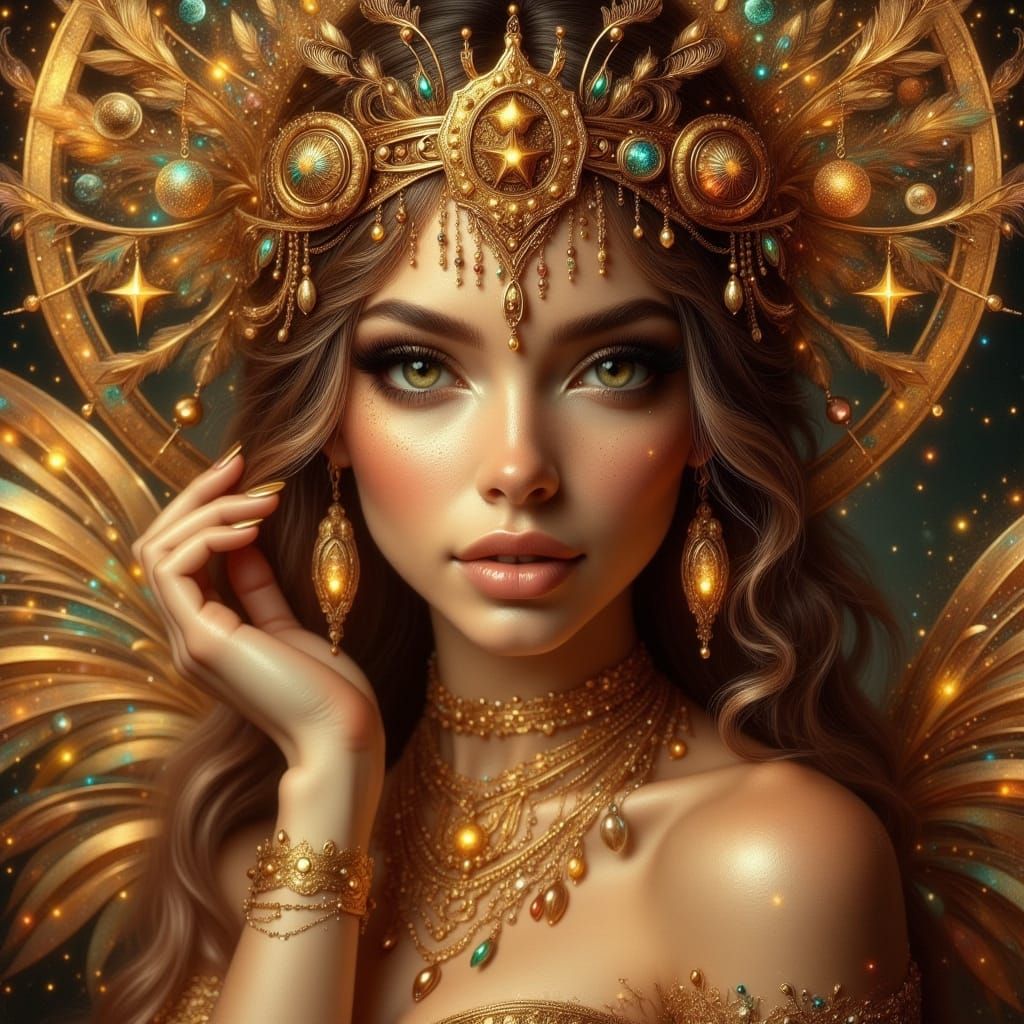 Golden Goddess Portrait in Anne Stokes Style