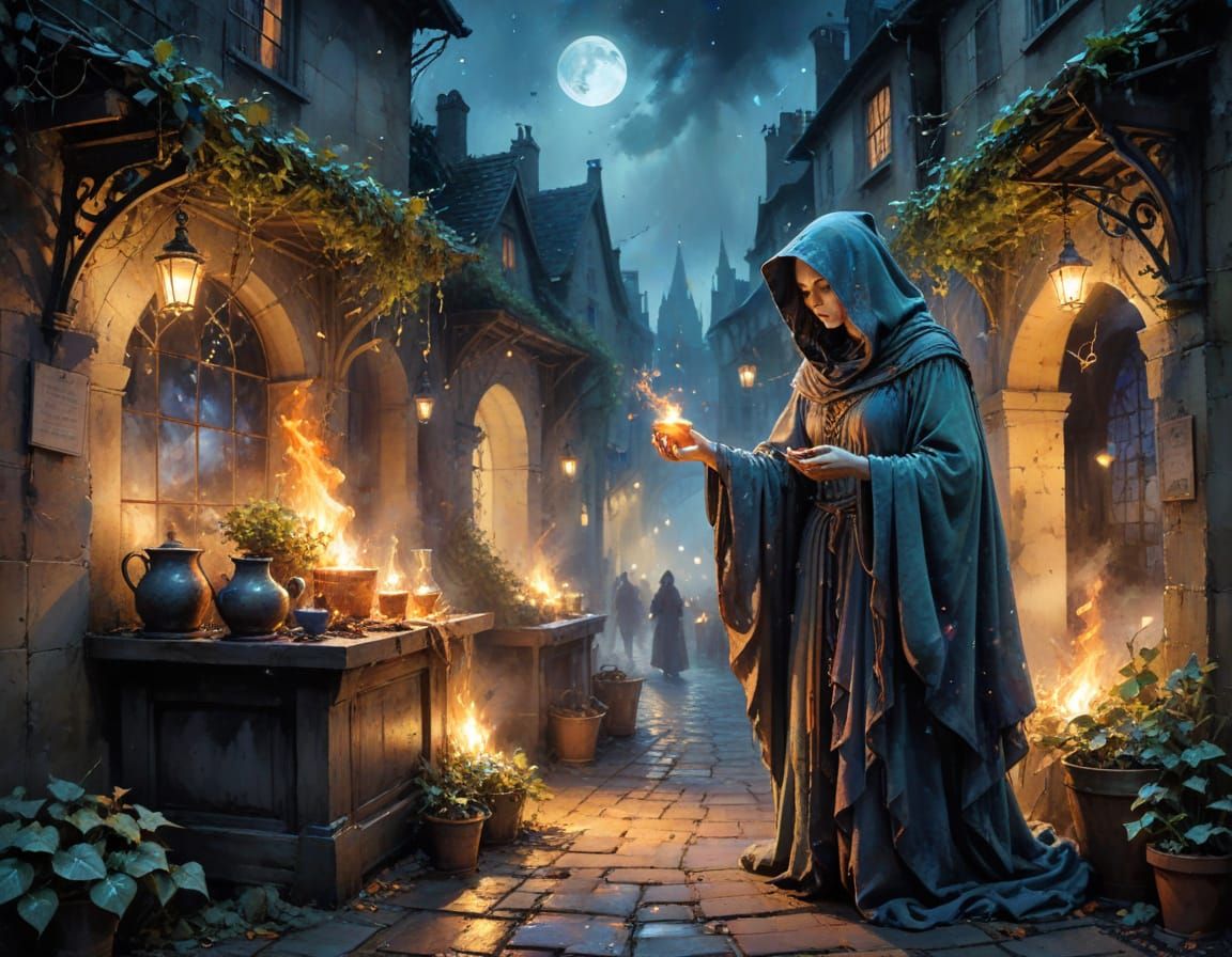 Arcane Fair at Witching Hour in Stylized Watercolour