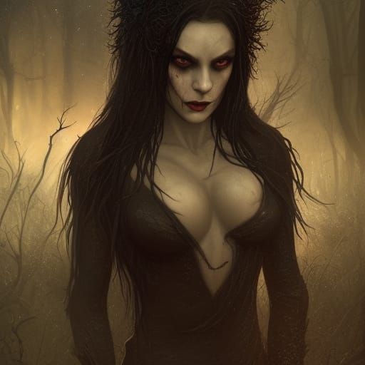 Vampire Druid in Swamp: Dark Fantasy Concept Art