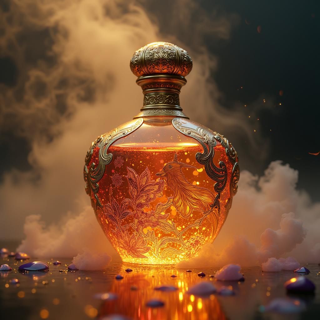 Ornate Bottle Overflowing with Glowing Potion