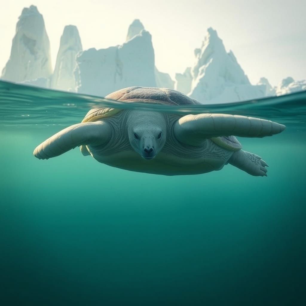 Polar Bear-Sea Turtle Hybrid in Arctic Waters