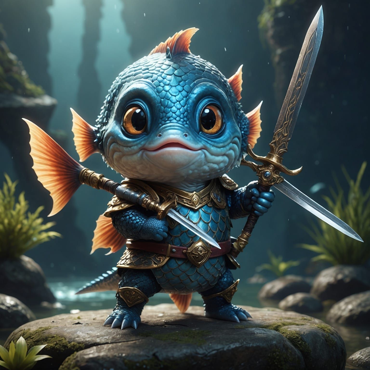 Cute Fish Knight Digital Illustration