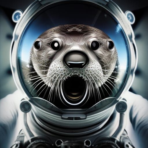 Otter Astronaut on Alien Planet in Film Noir Style