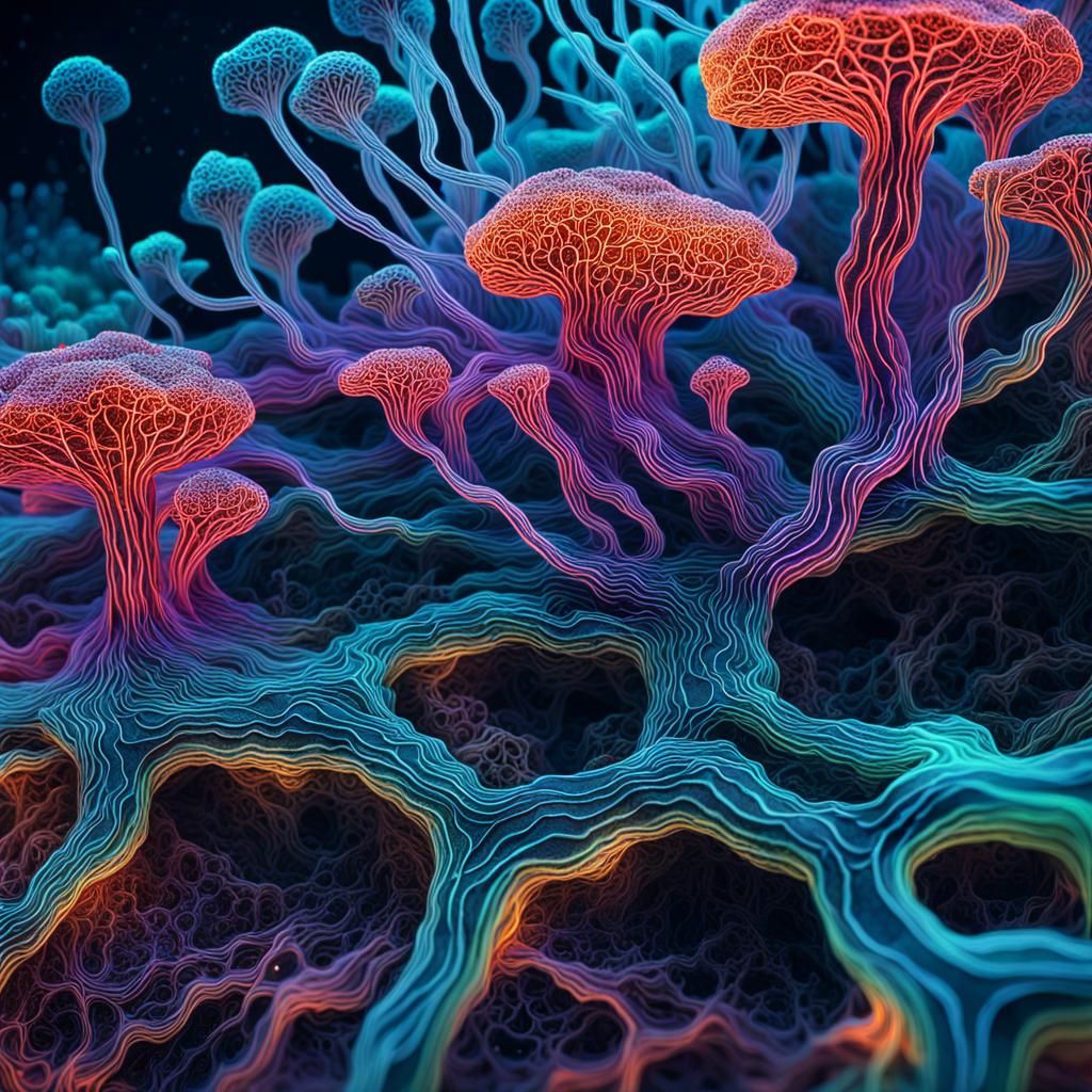 Underwater Mycelium Network in Astral Illustration Style
