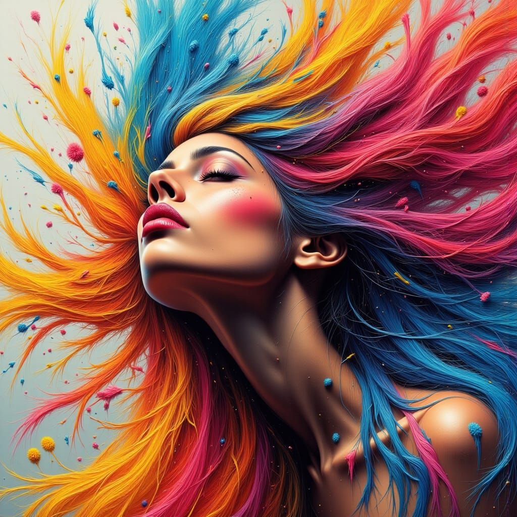 Vibrant Digital Art Piece with Abstract Woman