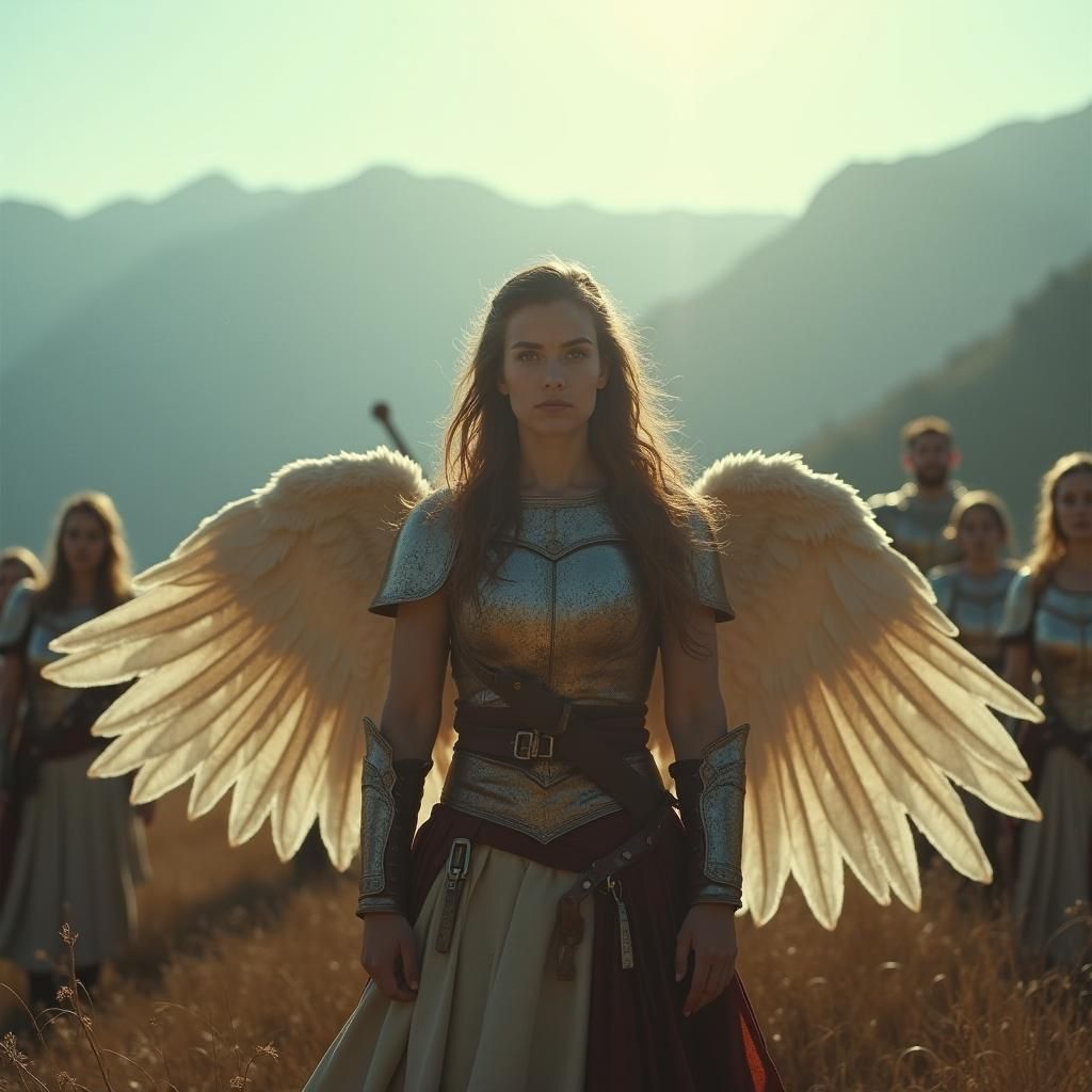 Emma and Angelic Warriors in Cinematic Style