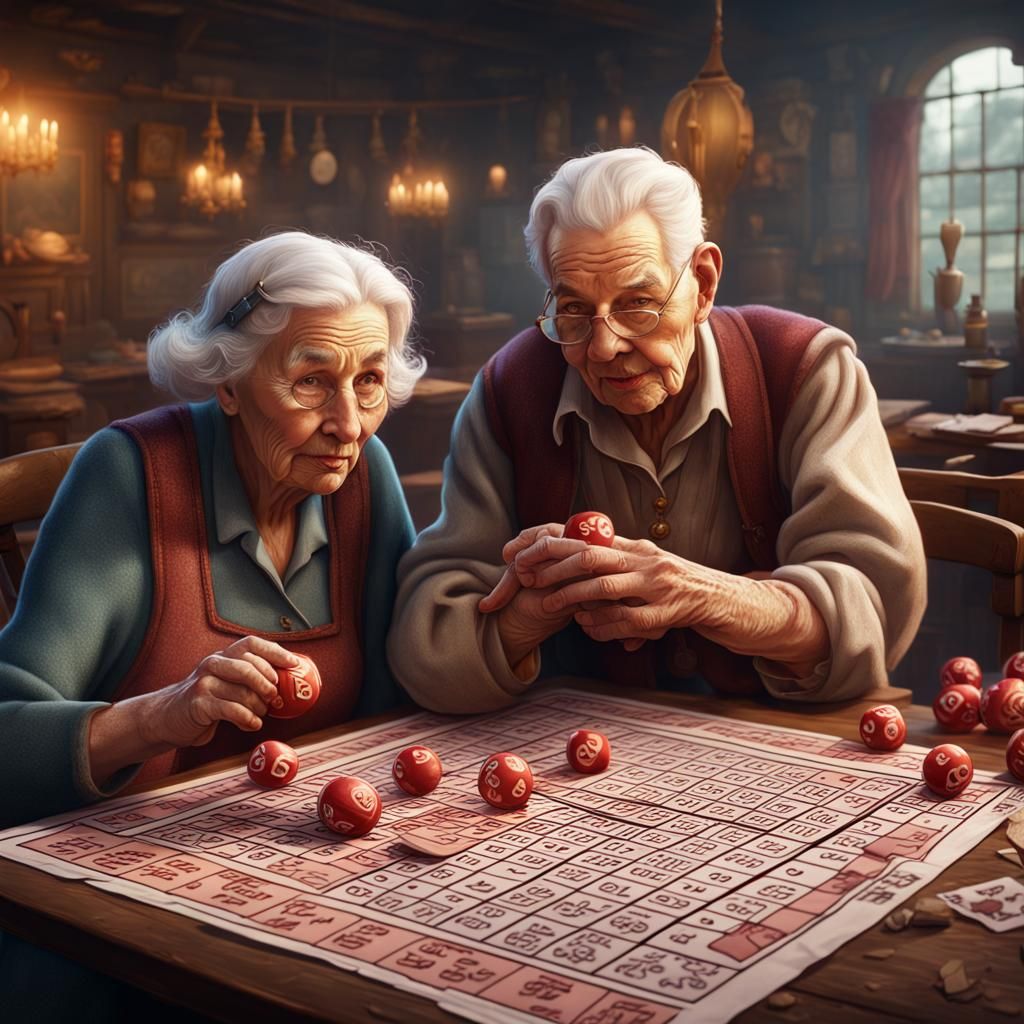 Couple's Joyful Bingo Night: Detailed Matte Painting