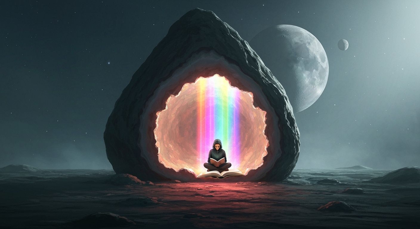 Lone Reader in Geode on Alien World