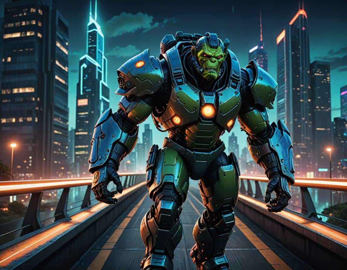 Orc Warrior in Cyberpunk Armor