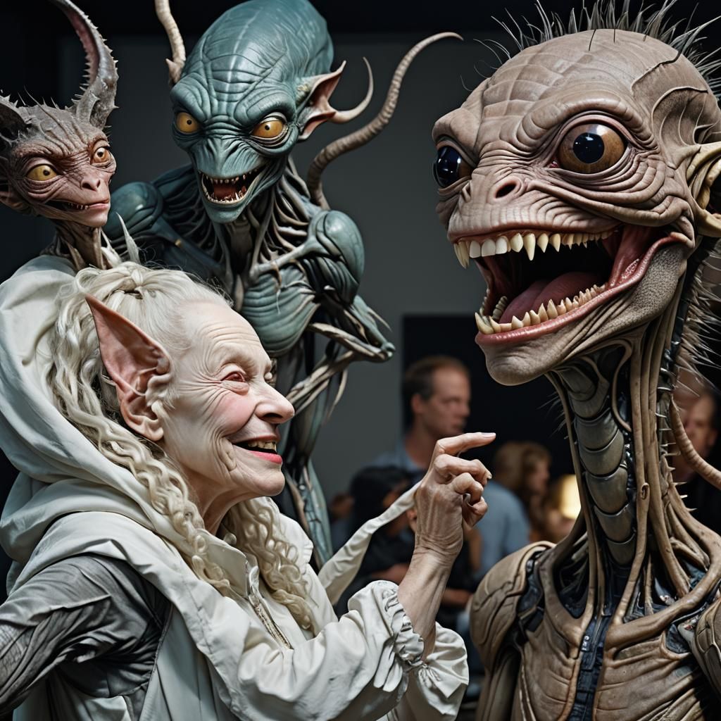 Smiling Aliens Party: Hyperrealistic Portrait Photography