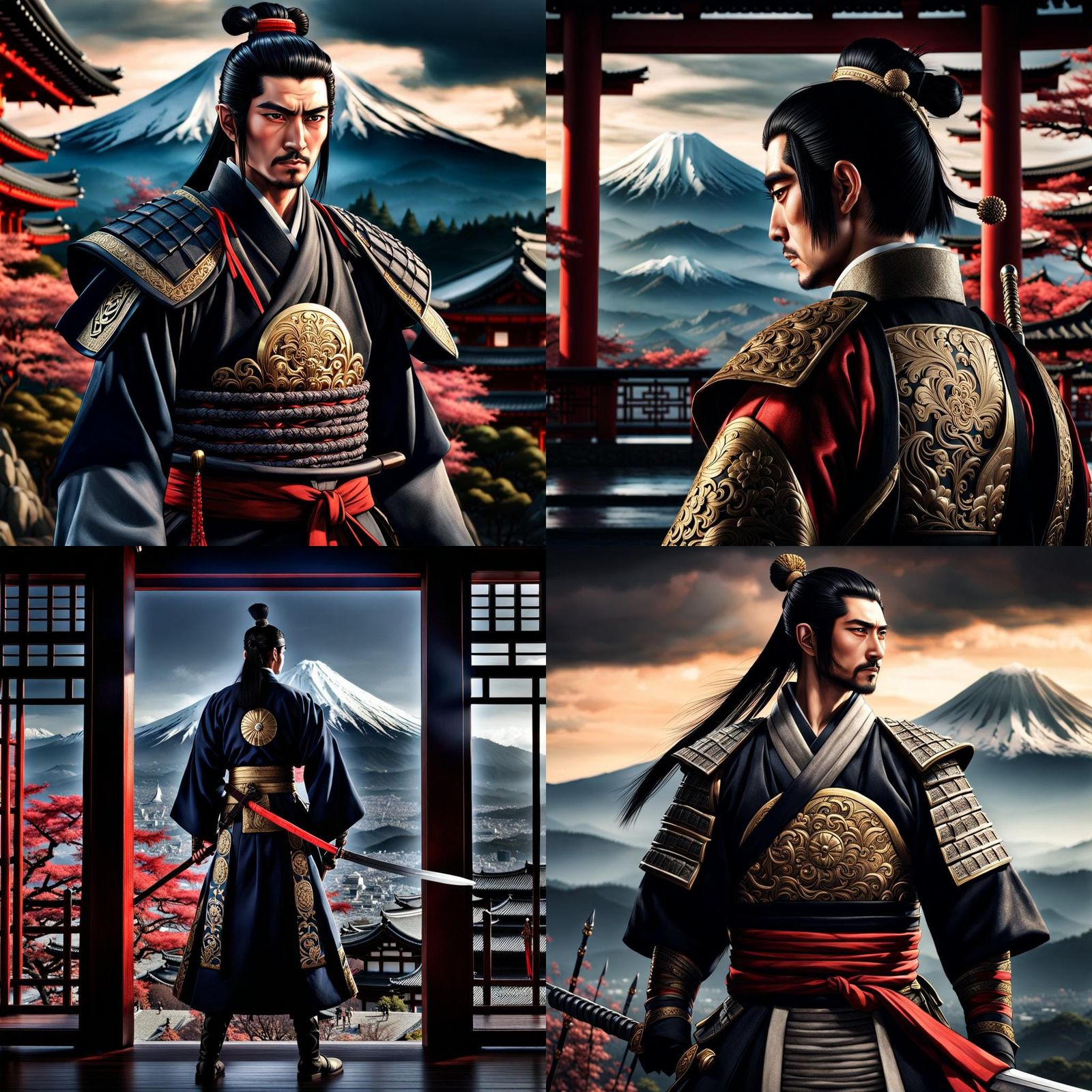 Hyperrealistic Japanese Warrior with Mount Fuji Backdrop