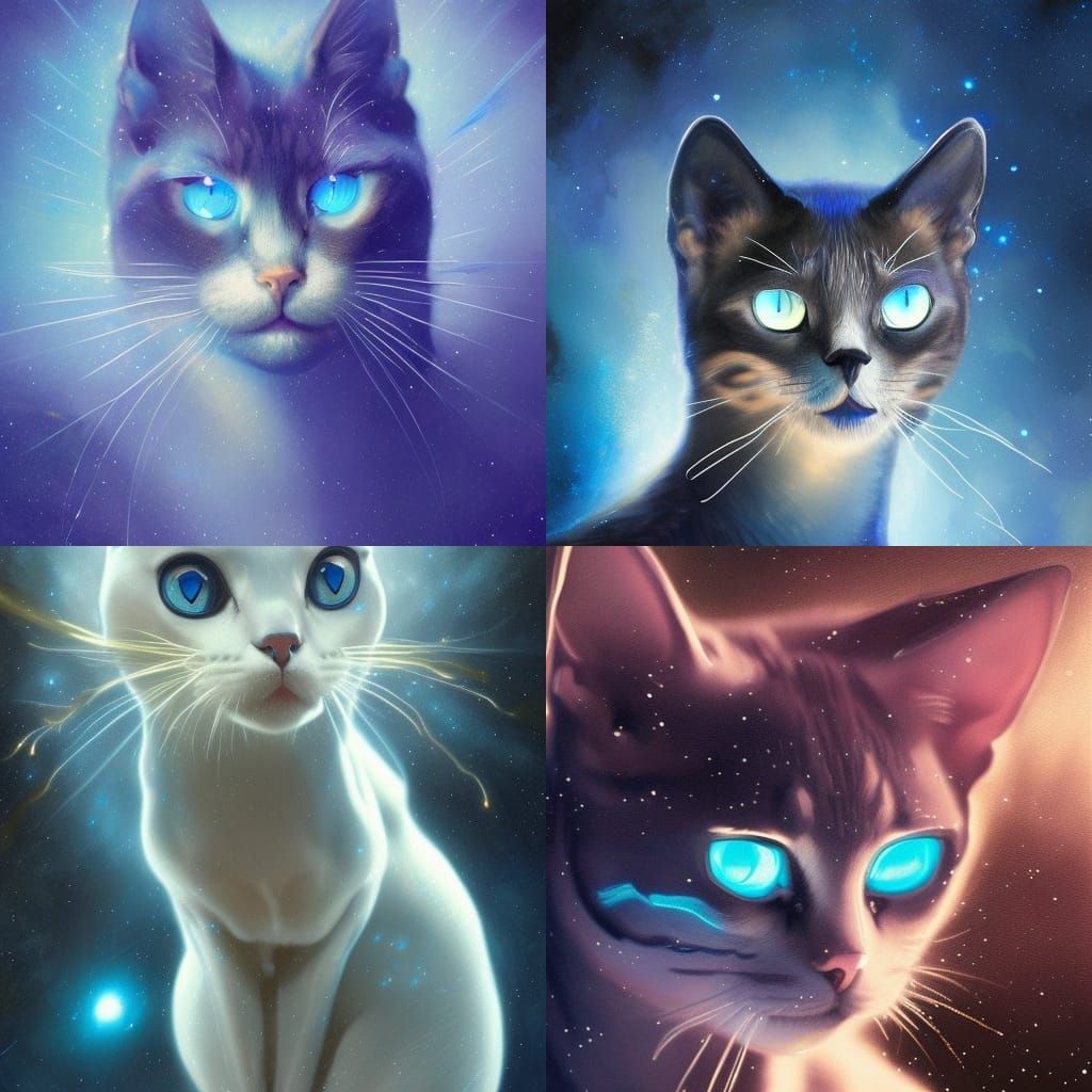 Translucent Blue Cat Walks Through Space