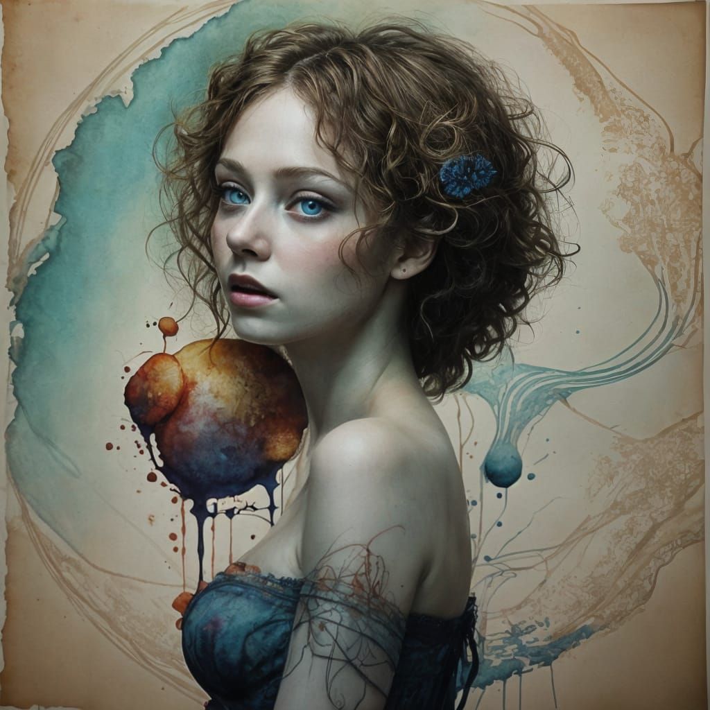 Beautiful Woman with Blue Eyes in Watercolor Style