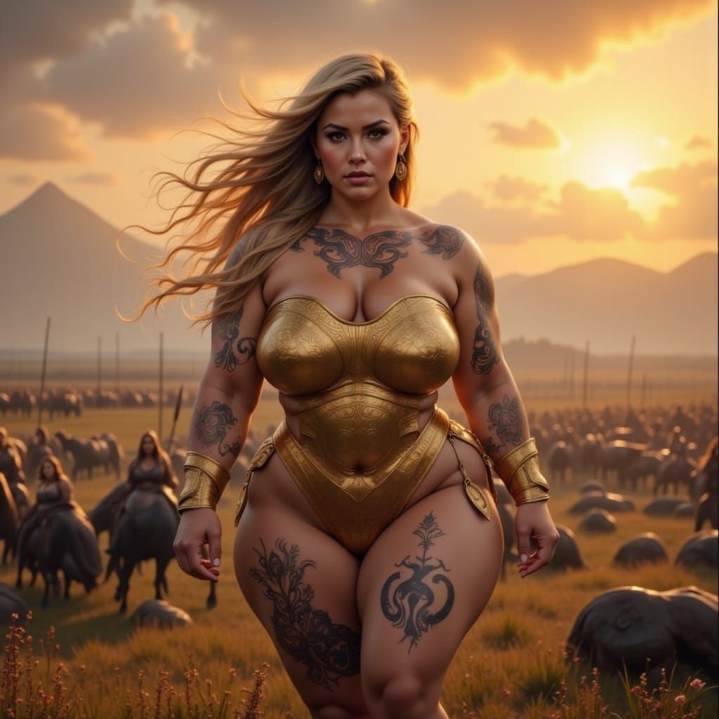 Amazonian Warrior on Battlefield in Cinematic Style