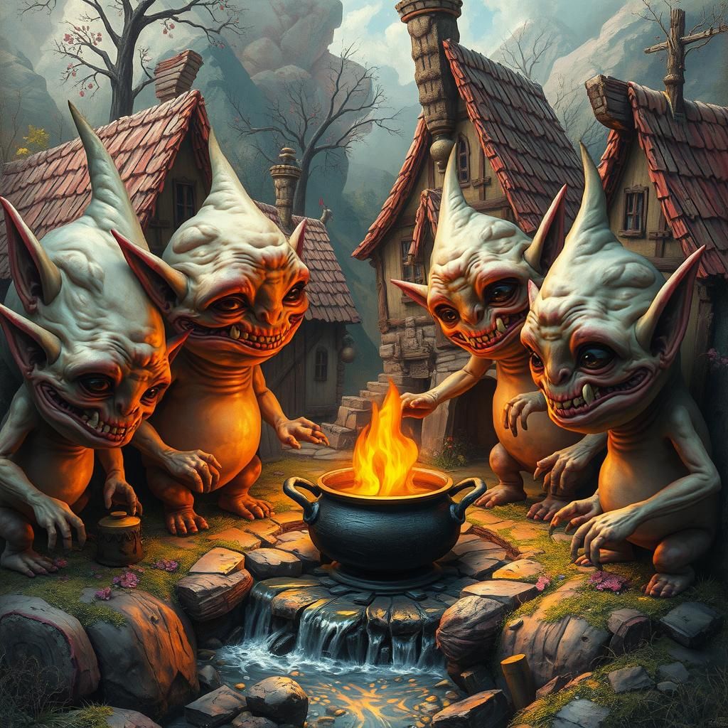 Whimsical Elf-like Creatures in Graffiti Art Small Town