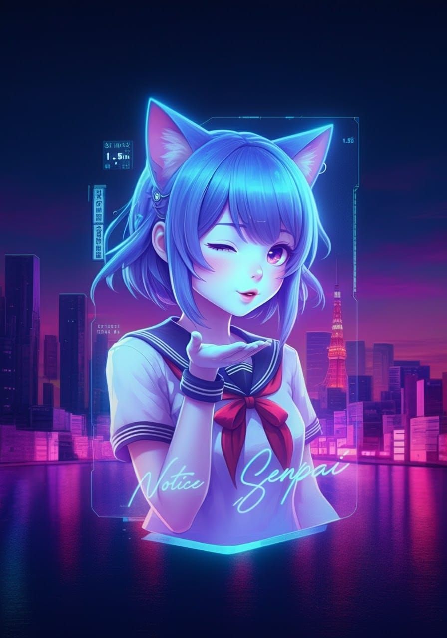 Neon Tokyo Hologram Neko Senpai