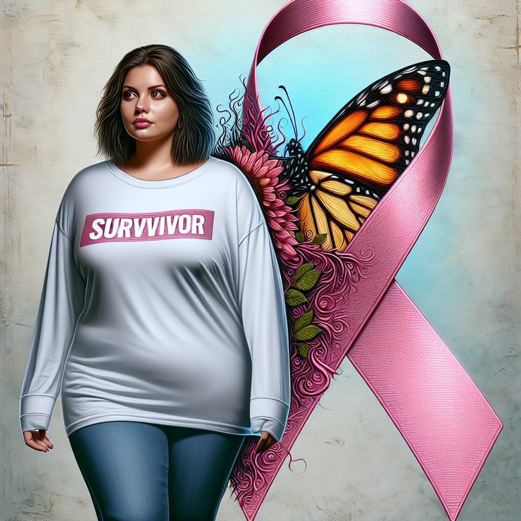 Survivor: Woman with Breast Cancer Awareness Ribbon