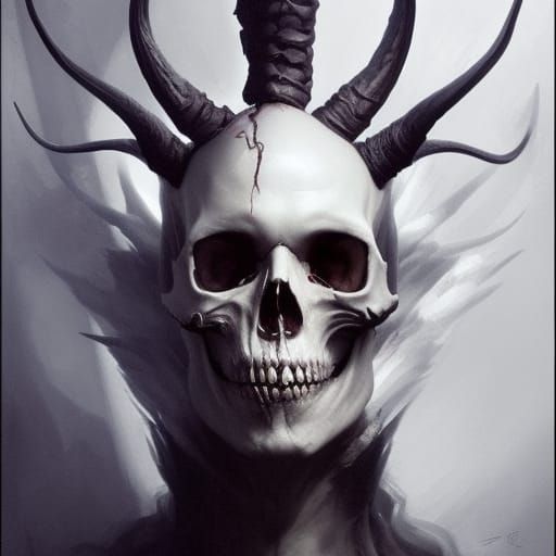 Sinister Skull with Demonic Horns: Gothic Horror