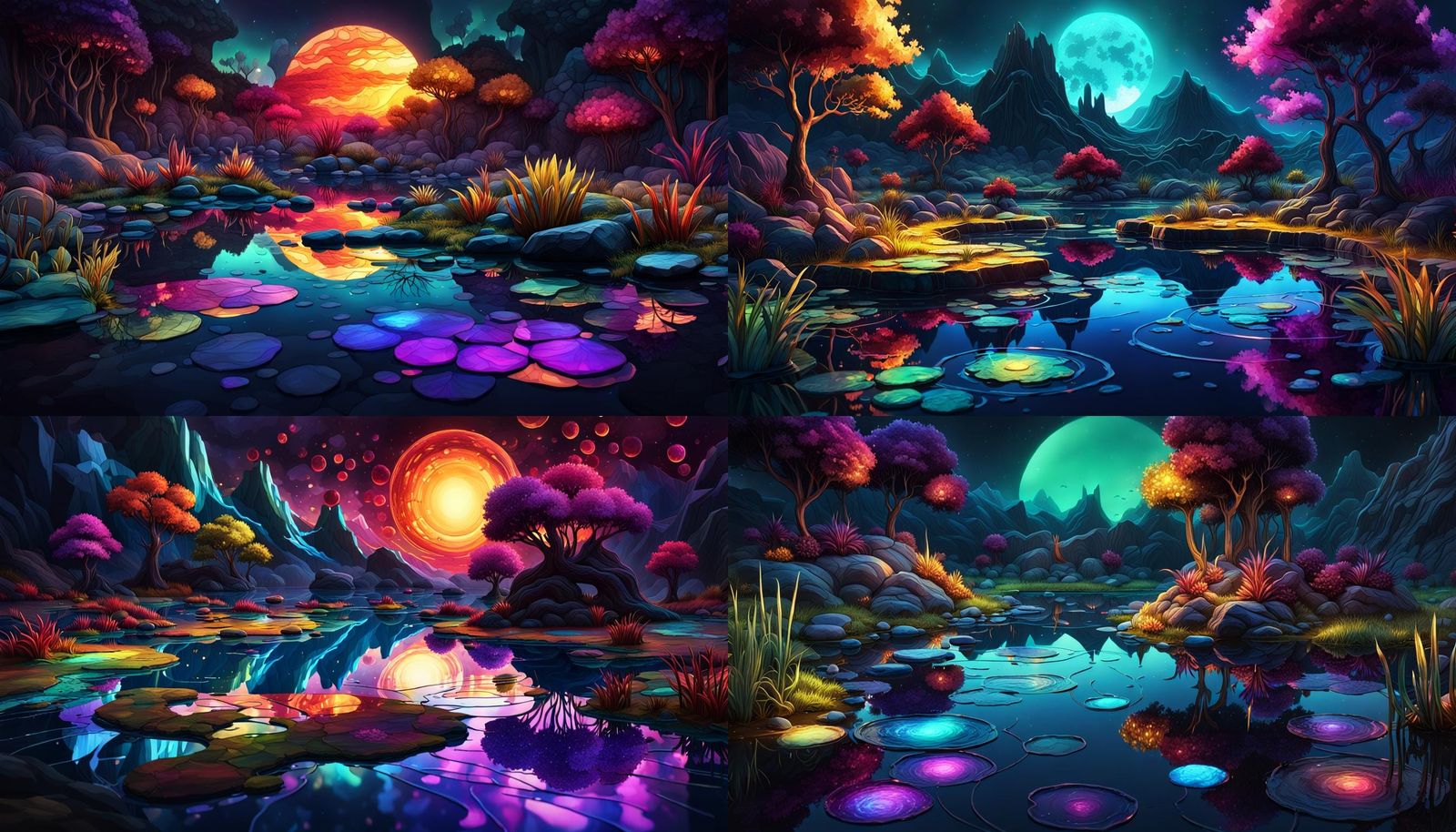 Majestic Pond in Dark Fantasy Alcohol Ink Style