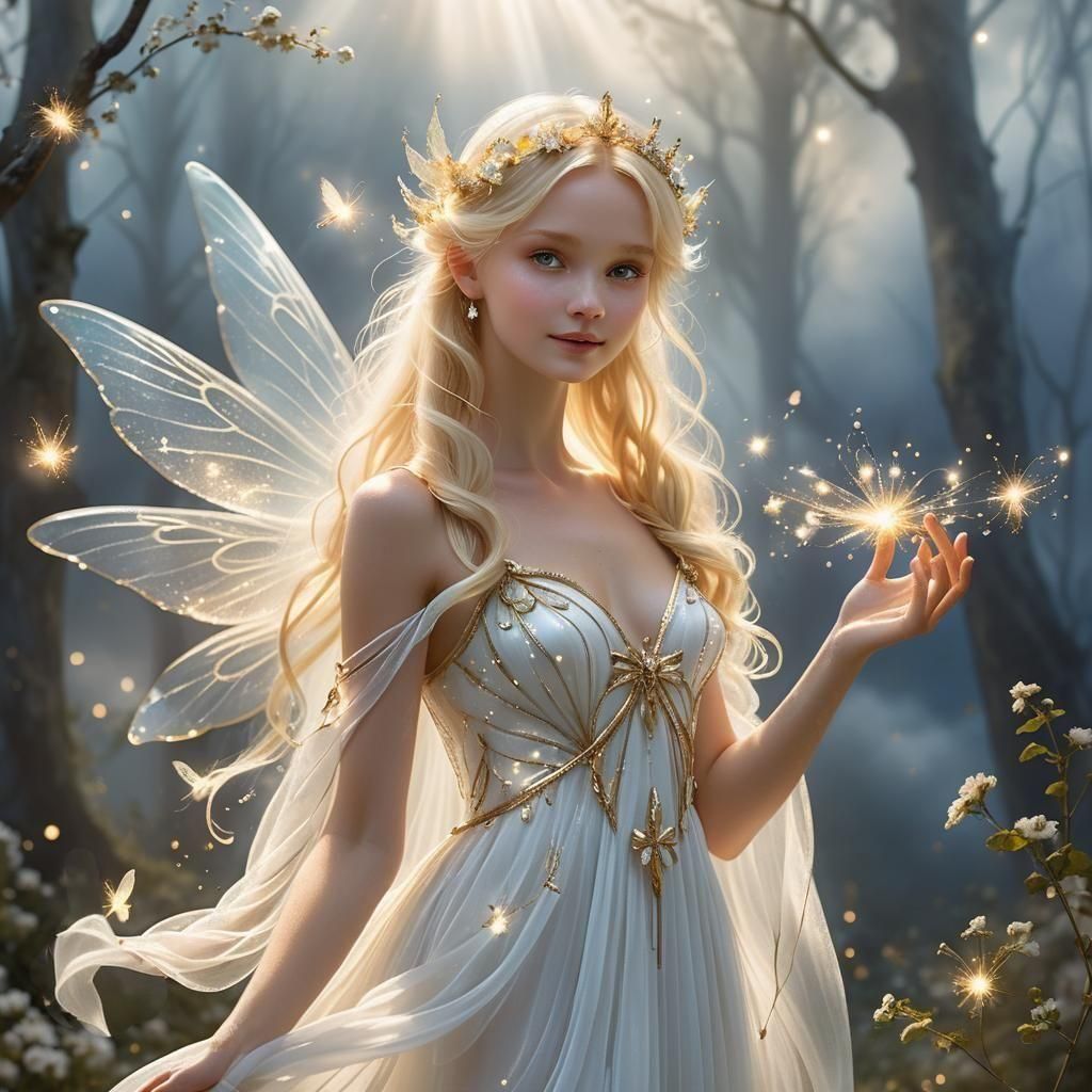 Blonde Fairy Goddess Welcomes to Billowy Cloud
