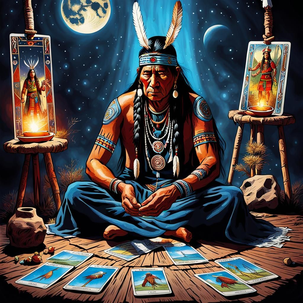 Native American Shaman Reads Tarot Cards