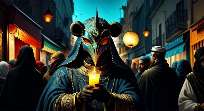 Surreal Alien Gathering in Tangier Street: Digital Art